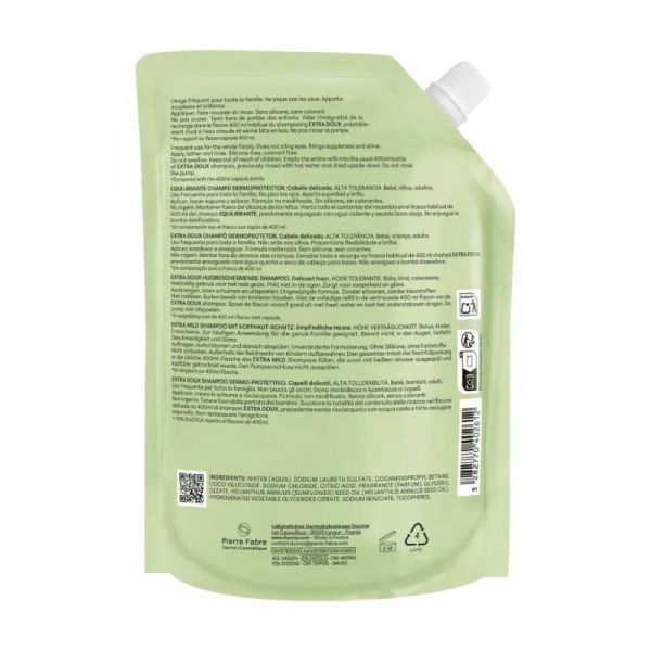 Ducray Extra-Doux Eco-Recharge Shampooing dermo-protecteur 400 ml- Lave en douceur toute la famille