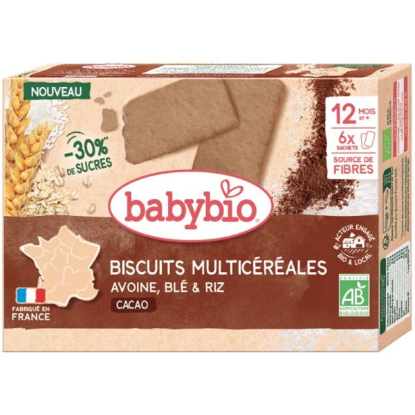 Babybio Biscuits Multicéréales Cacao 120 g – Éveil au goût et texture fondante