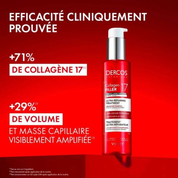 Vichy Dercos Collagen Filler 17 Pré-Shampoing - 150ml - Fortifiant Réparateur Intense