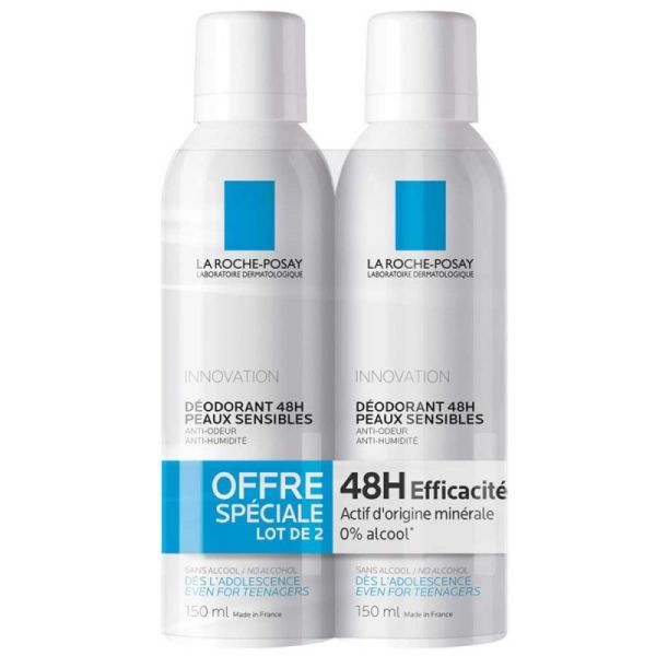 La Roche Posay Déodorant Peaux Sensibles 48H Spray Lot de 2 x 150ml