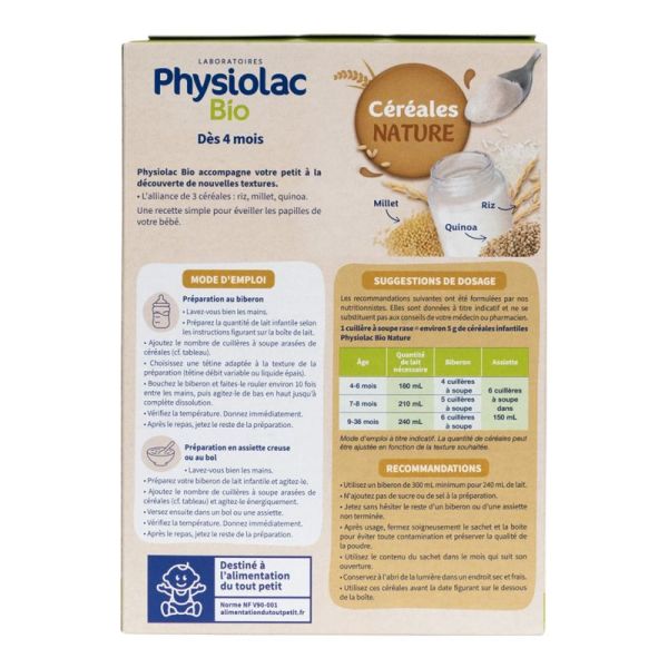Physiolac Bio Céréales Nature Dès 4 Mois 200g – Diversification alimentaire bio