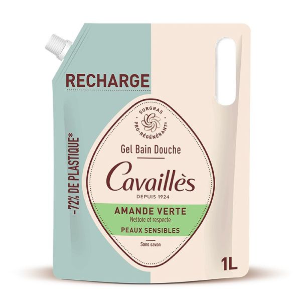 Roger Cavaillès Eco-Recharge Gel Bain Douche Surgras Actif - Amande Verte - Peaux Sensibles - 1L