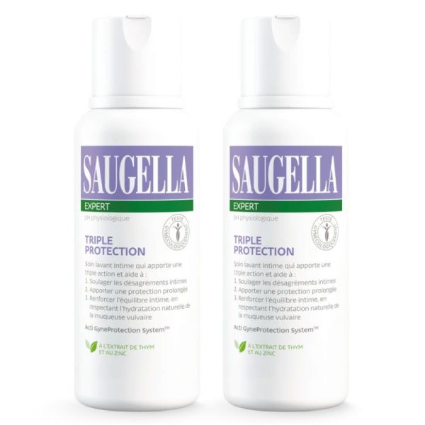 Saugella Triple Protection Soin Lavant Intime Inconforts intimes - 2 x 250 ml - Nettoyant doux et apaisant