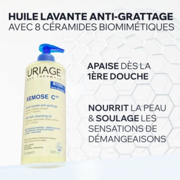 Uriage Xemose C8+ Huile Lavante Anti-Grattage 1L - Nettoie, relipide et soulage dès la 1ère douche