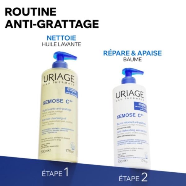 Uriage Xemose C8+ Huile Lavante Anti-Grattage 1L - Nettoie, relipide et soulage dès la 1ère douche
