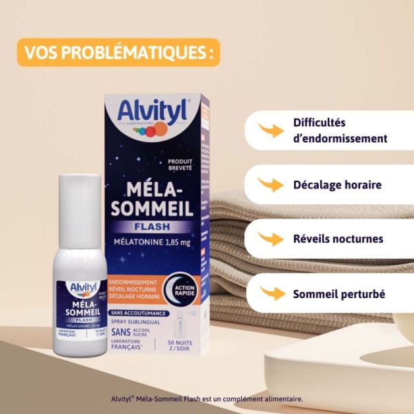 Alvityl Mela-Sommeil Flash Spray 20ml - Réveil nocturne, endormissement, décalage horaire