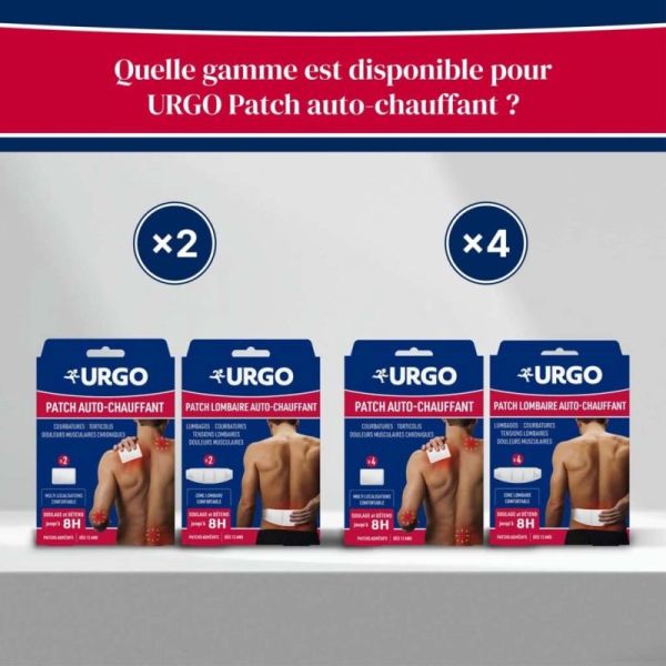 Urgo Patch Auto-Chauffant Lombaires 8h - Calme les Douleurs et Tensions Lombaires - x2 patchs