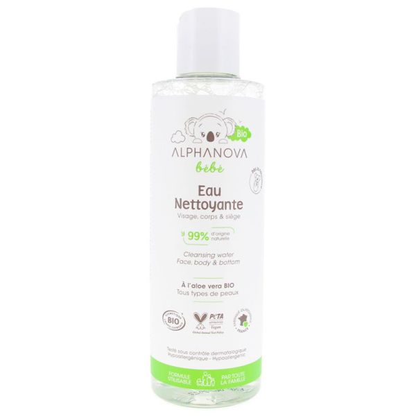 Alphanova Bébé Eau Nettoyante Bio - 200 ml - Nettoie en douceur la peau des tout-petits