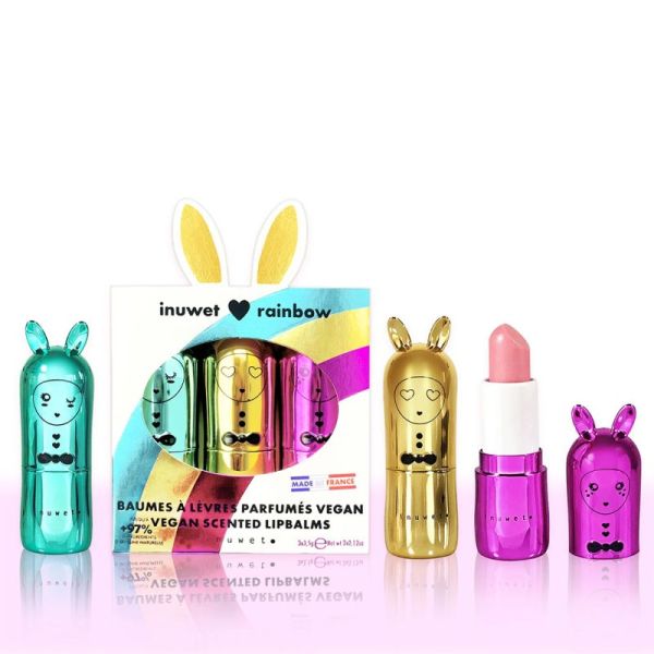 Inuwet Coffret Trio Baumes à Lèvres Rainbow - 3 Baumes à Lèvres - Hydratation gourmande et protection naturelle