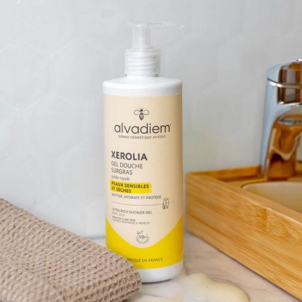 Alvadiem Xerolia Gel Douche Surgras - À base de Gelée Royale -  Peaux Sèches & Sensibles - 400 ml