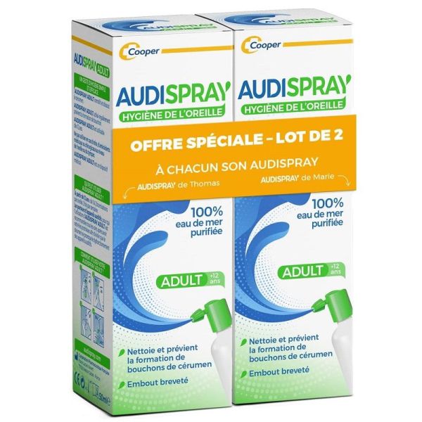 Audispray Adulte Hygiène de l'Oreille Lot de 2 x 50ml - Bouchon de Cérumen