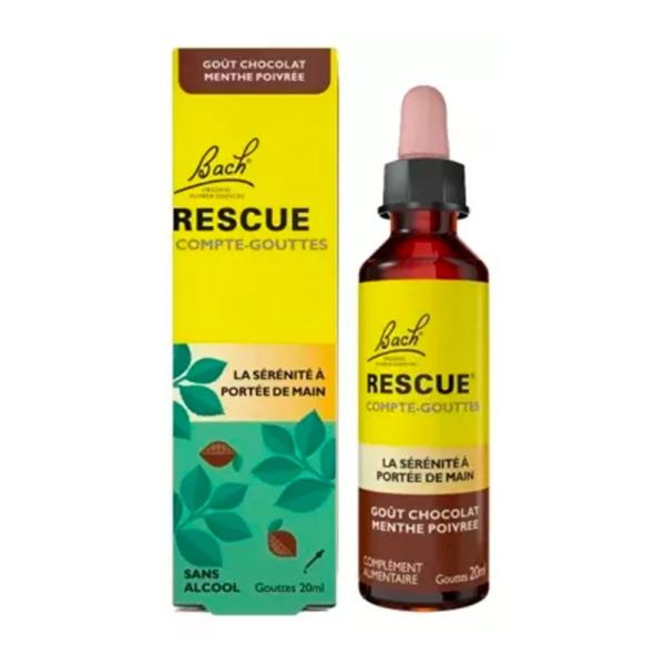 Rescue Bach Compte-Gouttes - Goût Chocolat Menthe Poivrée - Apporte Calme & Sérénité - 20 ml