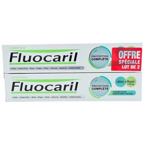 Fluocaril Protection Complète Blancheur Lot de 2x75ml -Prévient les caries et restaure la blancheur naturelle