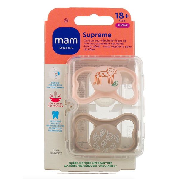 Mam Supreme Sucettes Silicone - + de 18 mois - 2 Sucettes