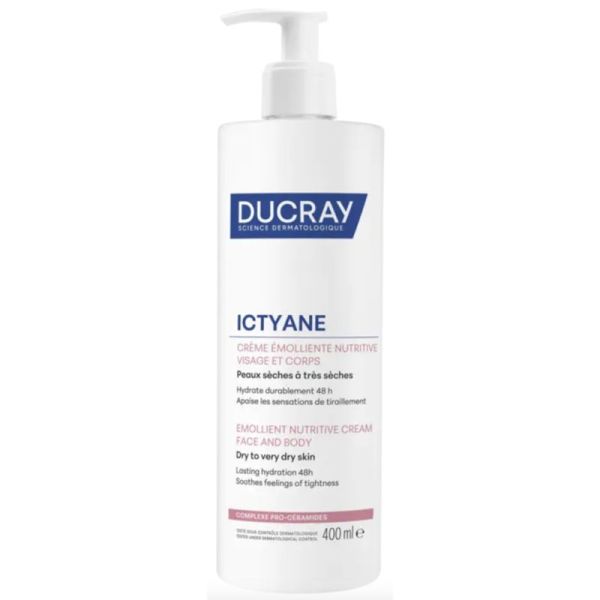 Ducray Ictyane Crème Émolliente Nutritive Visage et Corps 400ml – Hydratation intensive
