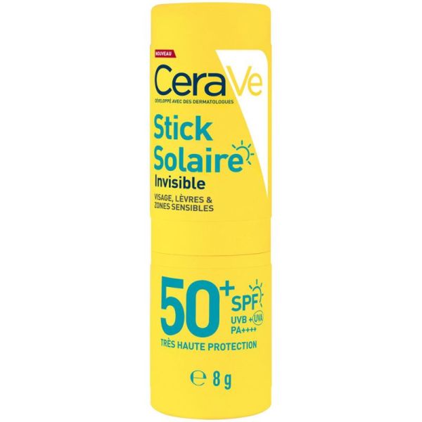 CeraVe Stick Solaire Invisible SPF50+ 8 g – Protection zones sensibles et lèvres