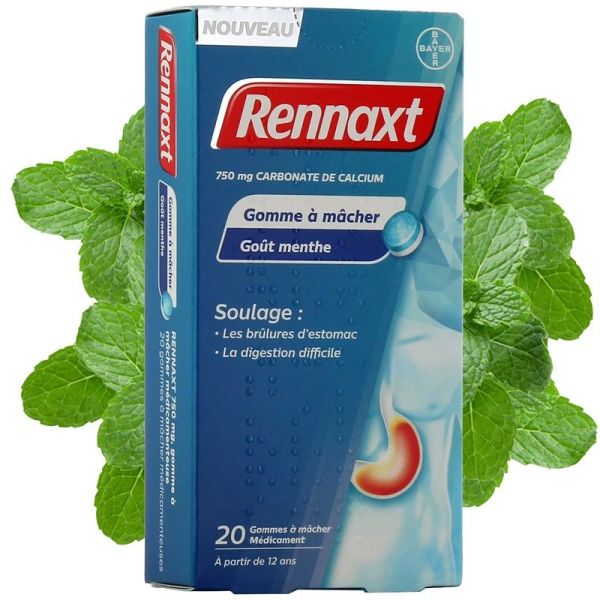 Bayer Rennaxt 750mg Gomme à Macher Menthe - 20 Gommes