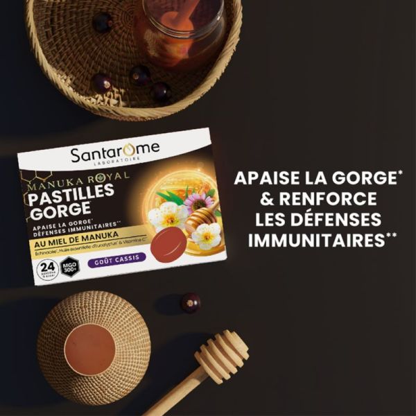 Santarome Manuka Royal Pastilles Gorge 24 Pastilles à Sucer – Confort et immunité