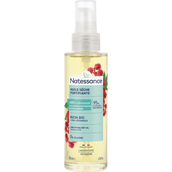 Natessance Huile Capillaire Sèche Fortifiante au Ricin Bio 100 ml – Soin réparateur et densifiant cheveux abîmés