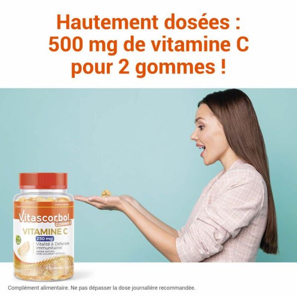 Vitascorbol Vitamine C 250mg - 45 gommes - Vitalité et défense immunitaire au quotidien