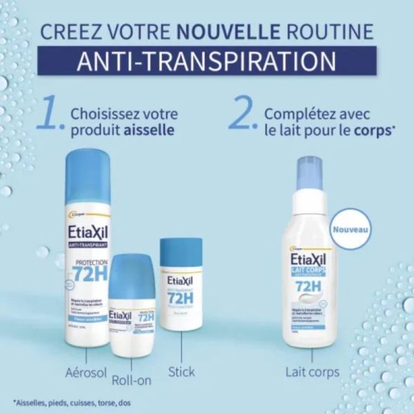 Etiaxil Anti-transpirant Roll-On Protection 72H - lot de 2x50ml - peaux sensibles et anti-traces