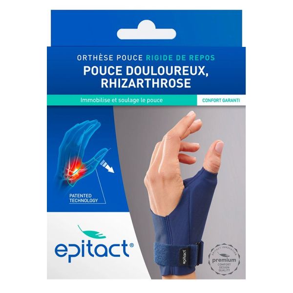 Epitact Orthèse Pouce Rigide de Repos - 1 pièce - Main Droite - Taille S - Soulagement nocturne