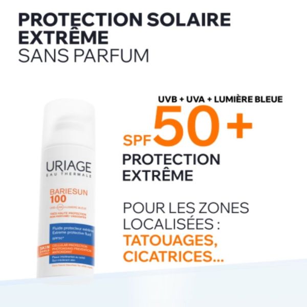 Uriage Bariésun 100 Fluide Protecteur Extrême SPF 50+ 50ml – Très haute protection peaux intolérantes