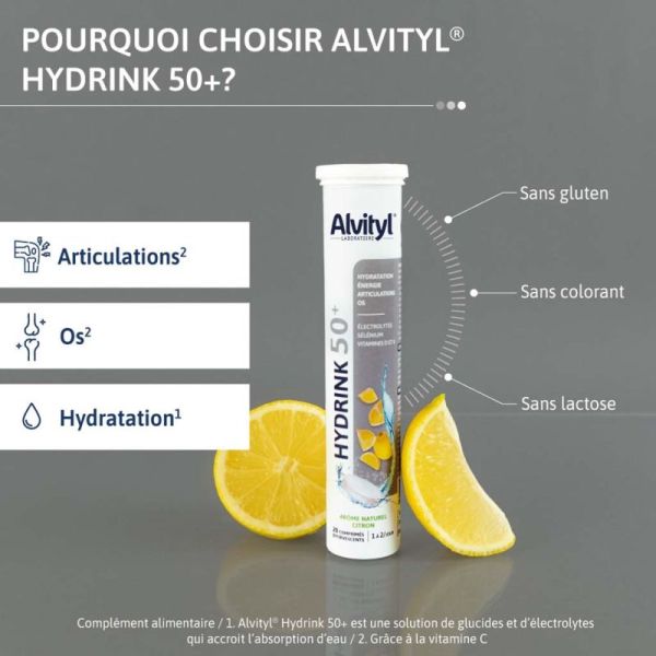 Alvityl Hydrink 50+ - 20 comprimés effervescents - Hydratation et énergie