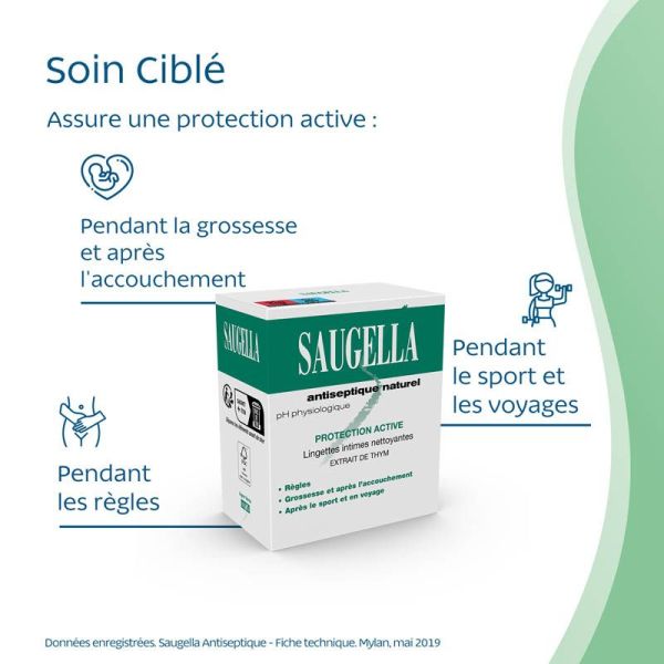 Saugella Antiseptique Naturel Lingette Intime Nettoyante 10 unités