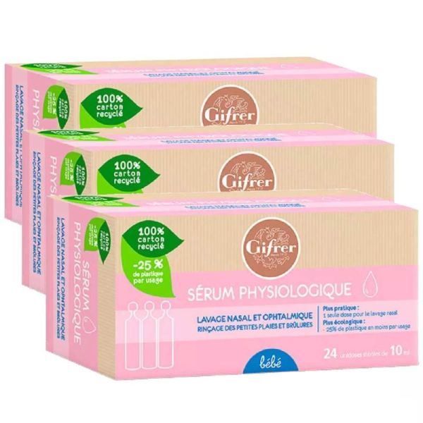 Gifrer Sérum Physiologique 3 x 24 Unidoses de 10 ml - Hygiène Nez et Yeux Bébé
