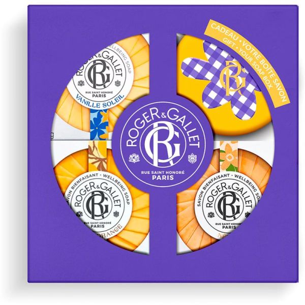 Roger & Gallet Coffret Trio Savons Bienfaisants + Boîte à Savon OFFERTE - Vanille Soleil, Néroli et Bois d'Orange