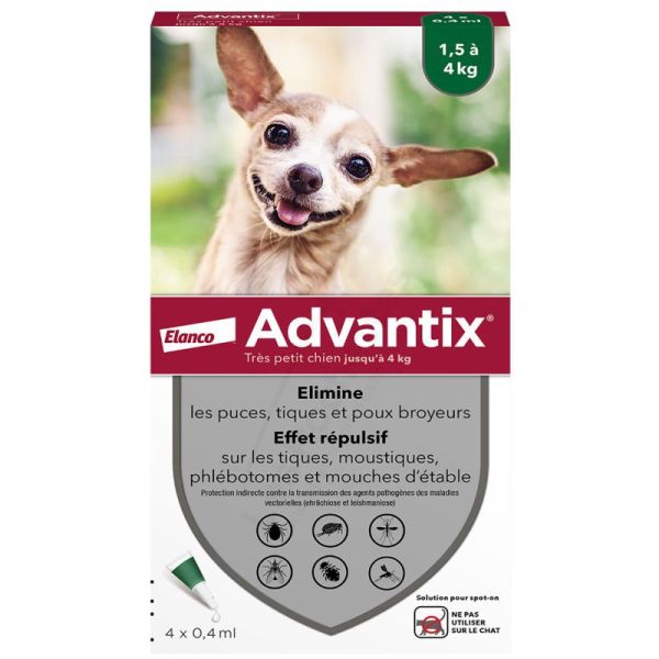 Elanco Advantix Antiparasitaire Très Petit Chien 1,5 à 4 kg - 4 pipettes