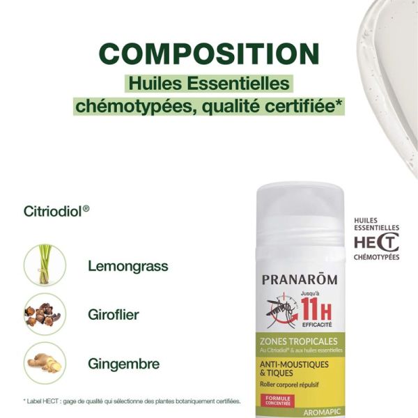 Pranarôm Aromapic Roller Corporel Répulsif Anti-Moustiques & Tiques 75ml – Protection familiale longue durée