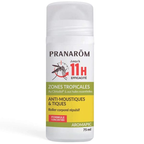 Pranarôm Aromapic Roller Corporel Répulsif Anti-Moustiques & Tiques 75ml – Protection familiale longue durée