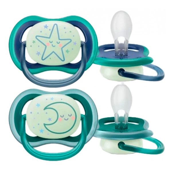 Avent Ultra Air Nighttime - 2 Sucettes Orthodontiques - 6-18 Mois - Couleur : Bleu