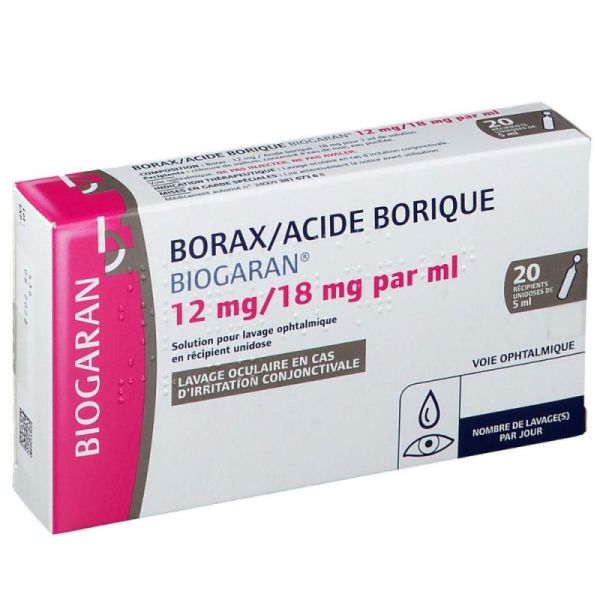 Biogaran Borax / acide borique solution ophtalmique 20 unidoses