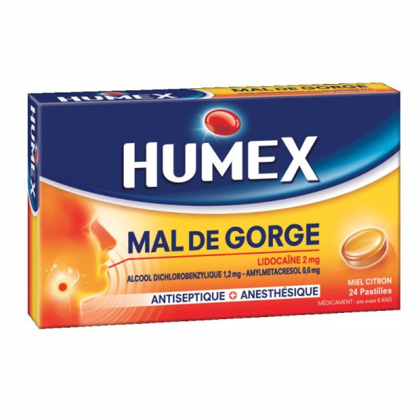 Humex mal de gorge miel citron 24 pastilles