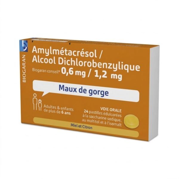 Biogaran Conseil Amylmétacrésol / Alcool Dichlorobenzylique Miel Citron 24 pastilles