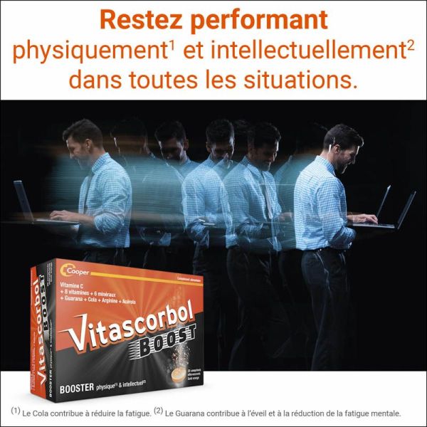 Vitascorbol Boost Booster - 20 Comprimés Effervescents - Énergie Physique et Mentale Immédiate