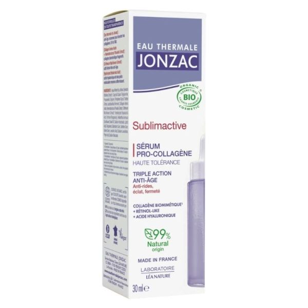 Jonzac Sublimactive Sérum Pro-Collagène 30 ml Bio - Triple action rides, éclat et fermeté