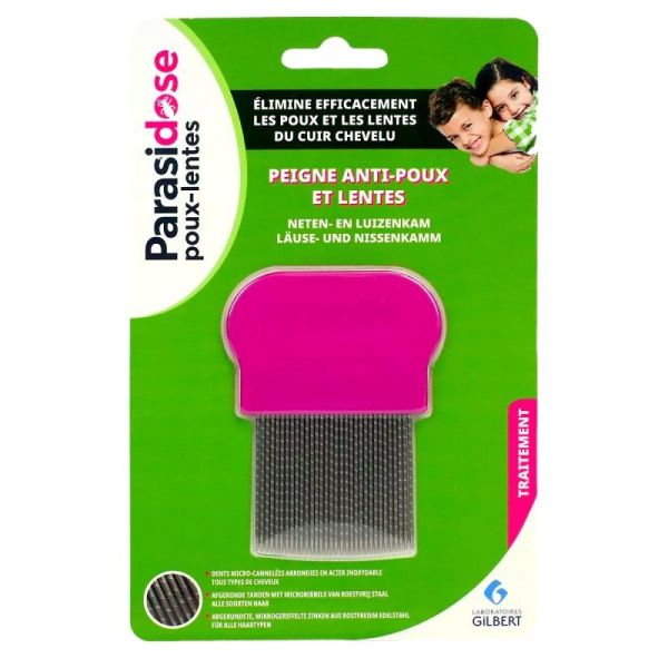 Parasidose Peigne Fin Anti-Poux & Lentes Acier Inoxydable Rose