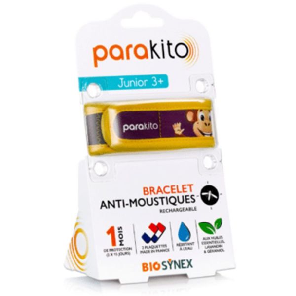 Para'Kito Bracelet Anti-Moustiques Rechargeable Junior Singe – Répulsif étanche enfant avec 2 recharges