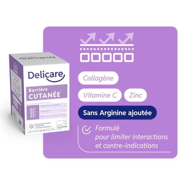 Delicare Barrière Cutanée 14 sachets - Collagène, vitamine c et zinc pour la peau fragilisée
