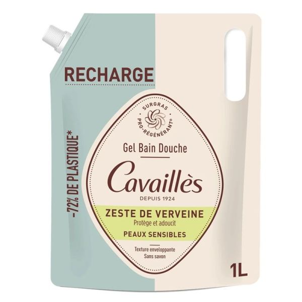 Cavaillès Gel Bain Douche Zeste de Verveine Peaux Sensibles - Éco-recharge 1 Litre