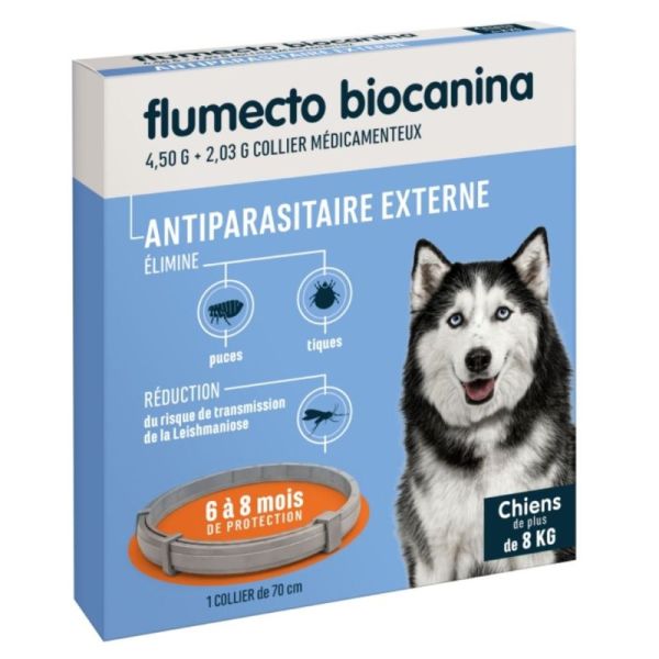 Flumecto Biocanina Moyen-Grand Chien Collier 70cm - Elimine puces, tiques et réduit le risque de leishmaniose