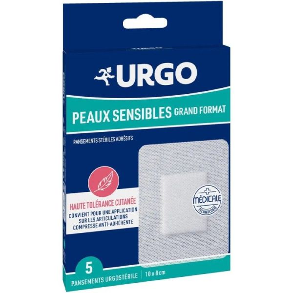 Urgo Urgostérile Pansements Peaux Sensibles Grand Format - 5 Pansements 10 x 8cm