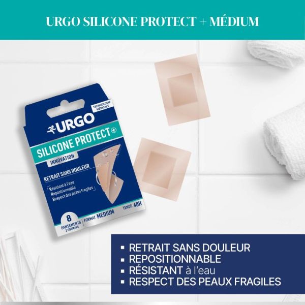 Urgo Silicone Protect + -  8 Pansements prédécoupés format médium - Tenue 48h