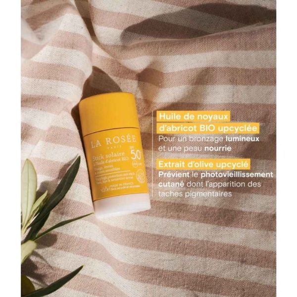 La Rosée Stick Solaire 15 ml à l'Huile d'Abricot Bio SPF50+ - Visage, lèvres et zones sensibles