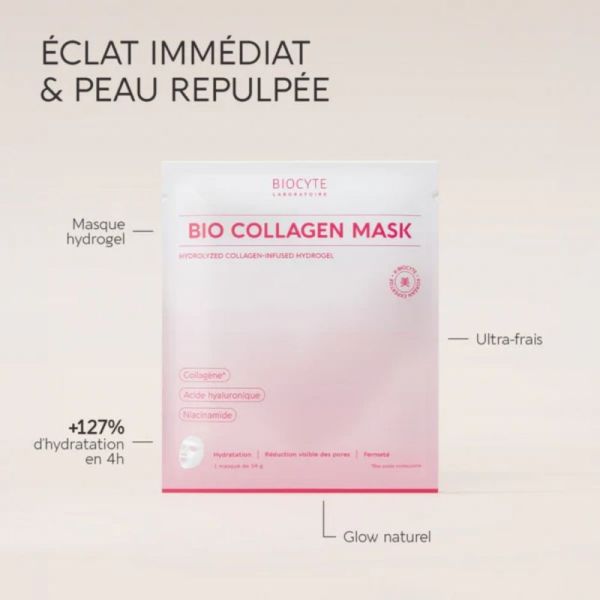Biocyte Bio Collagen Mask Unitaire - Masque visage hydrogel anti-âge, repulpant et éclat effet "Glass Skin"