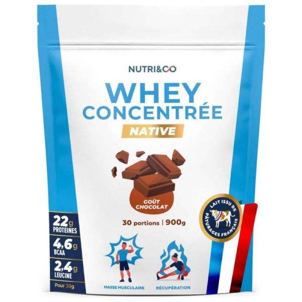 Nutri&Co Whey Concentrée Protéine Native Goût Chocolat - 900g